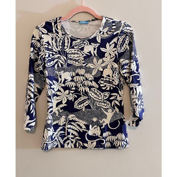 McLaughlin Catalina Cloth Swinging Palm Print Monkeys Top - Picture 1 of 4